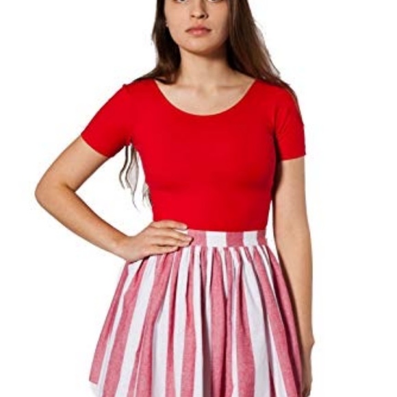 American Apparel Pink White Striped Circle Skirt - Picture 3 of 6